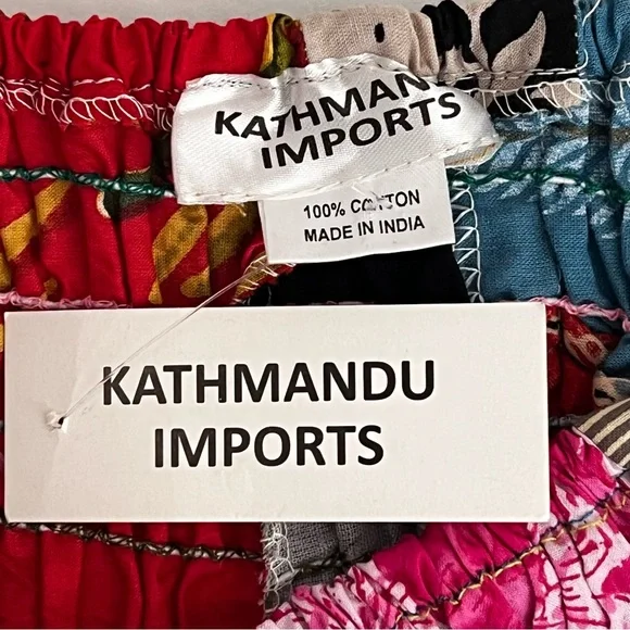 Patchwork Multicolor Joggers Style Pants One Size Boho Hippie Smoked Harem - Picture 10 of 11